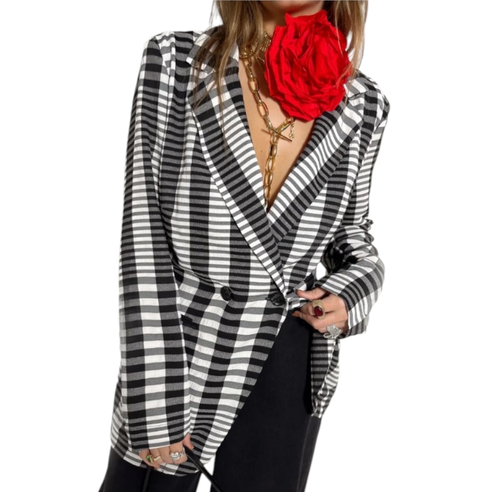 Never Fully Dressed Mono Blazer Black & White Check Jacket NWT Ret$153